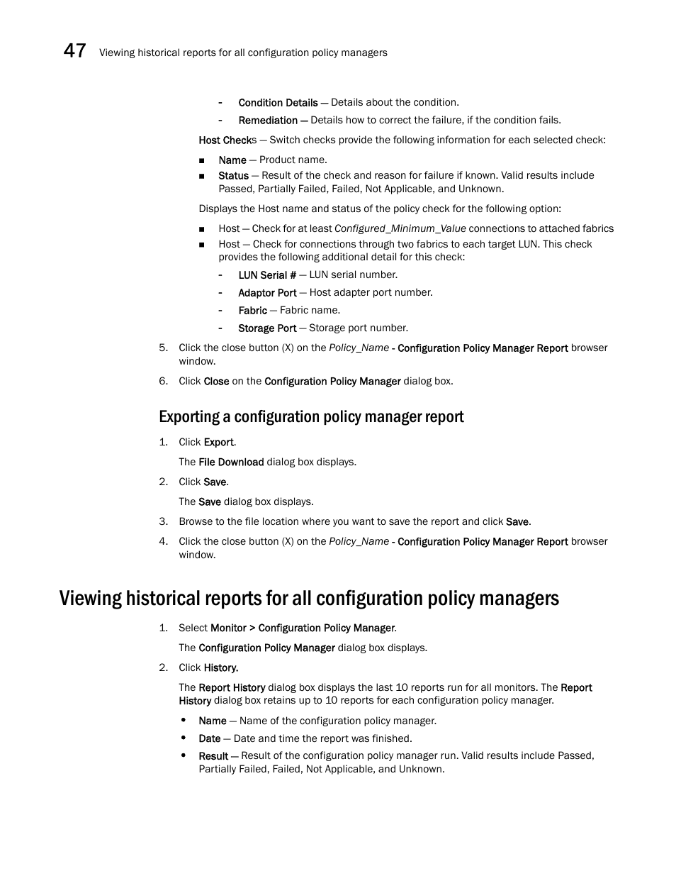 Exporting a configuration policy manager report, Exporting a configuration policy manager, Report | Brocade Network Advisor SAN + IP User Manual v12.3.0 User Manual | Page 1976 / 2702