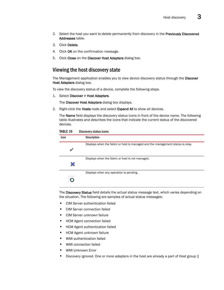 Viewing the host discovery state | Brocade Network Advisor SAN + IP User Manual v12.3.0 User Manual | Page 199 / 2702