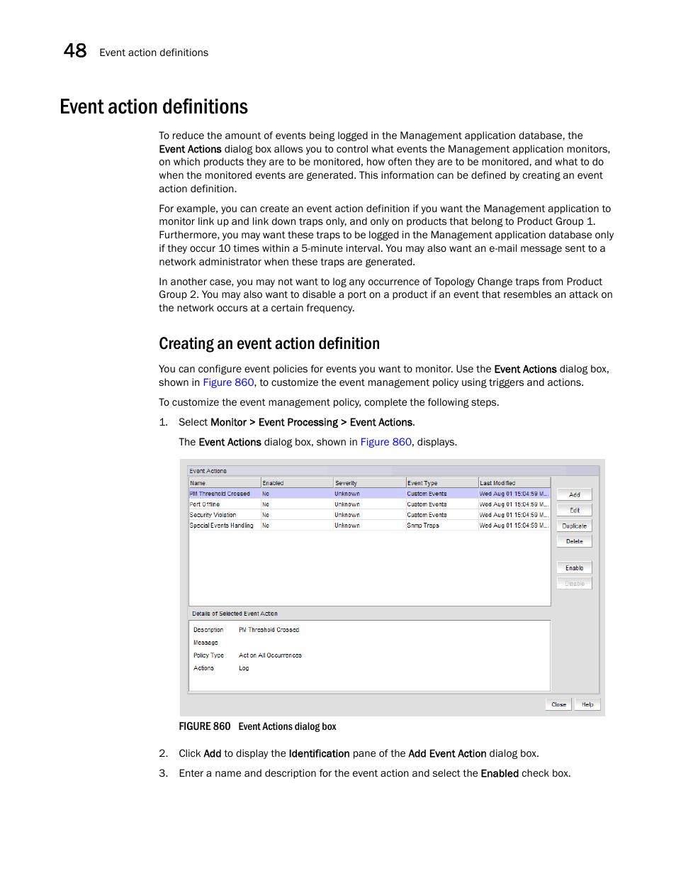 Event action definitions, Creating an event action definition, Creating an | Event action definition, Event action definitions 2 | Brocade Network Advisor SAN + IP User Manual v12.3.0 User Manual | Page 2004 / 2702