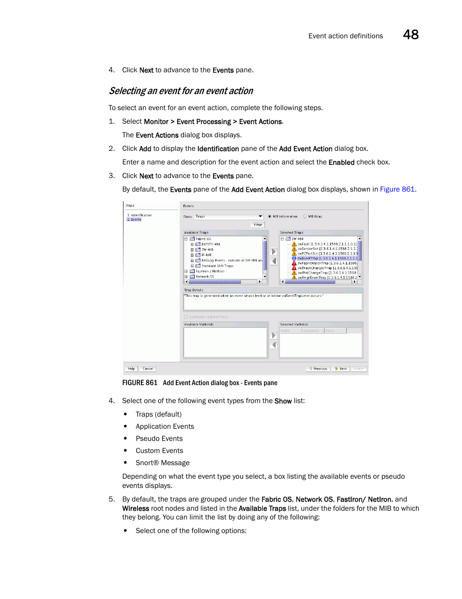 Selecting an event for an event action | Brocade Network Advisor SAN + IP User Manual v12.3.0 User Manual | Page 2005 / 2702