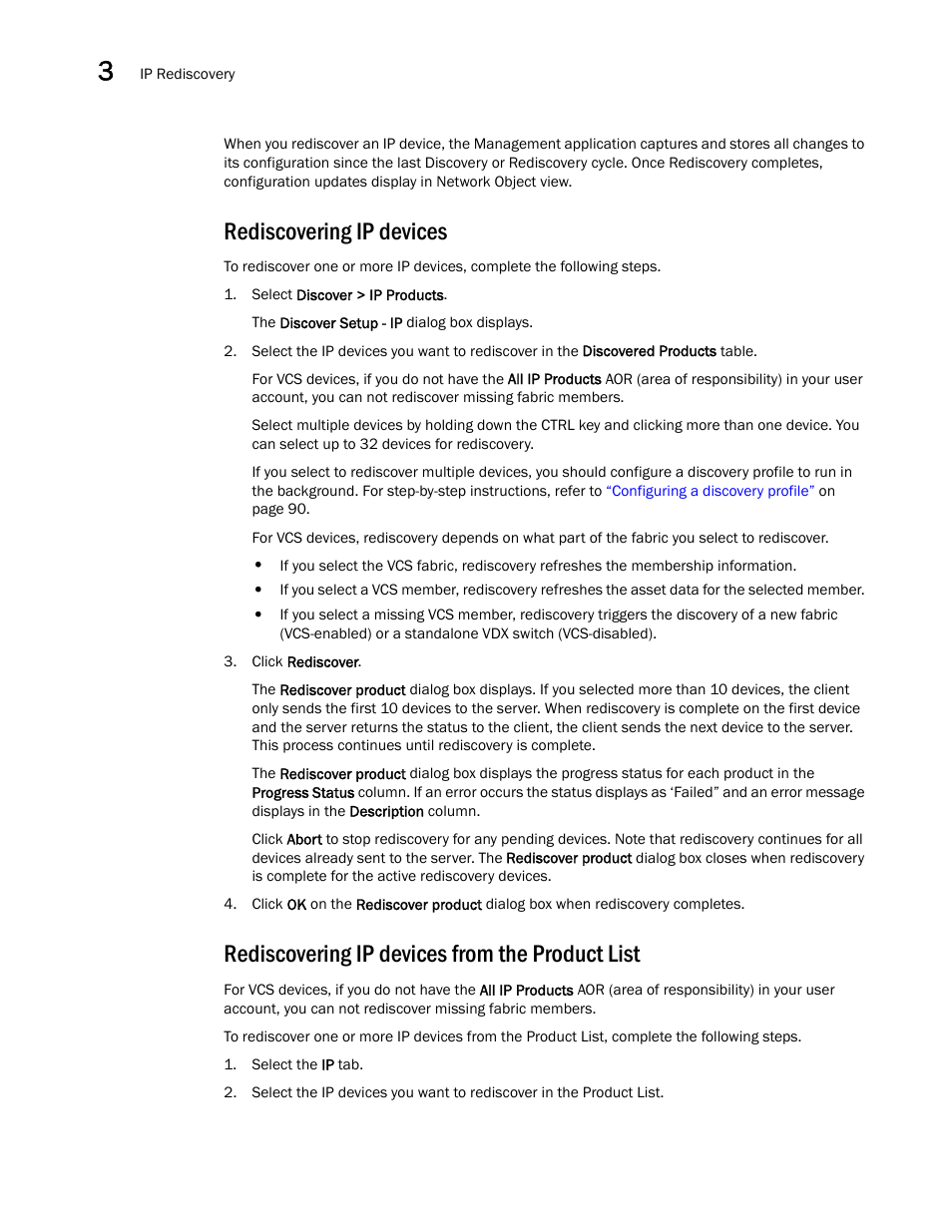 Rediscovering ip devices, Rediscovering ip devices from the product list | Brocade Network Advisor SAN + IP User Manual v12.3.0 User Manual | Page 206 / 2702