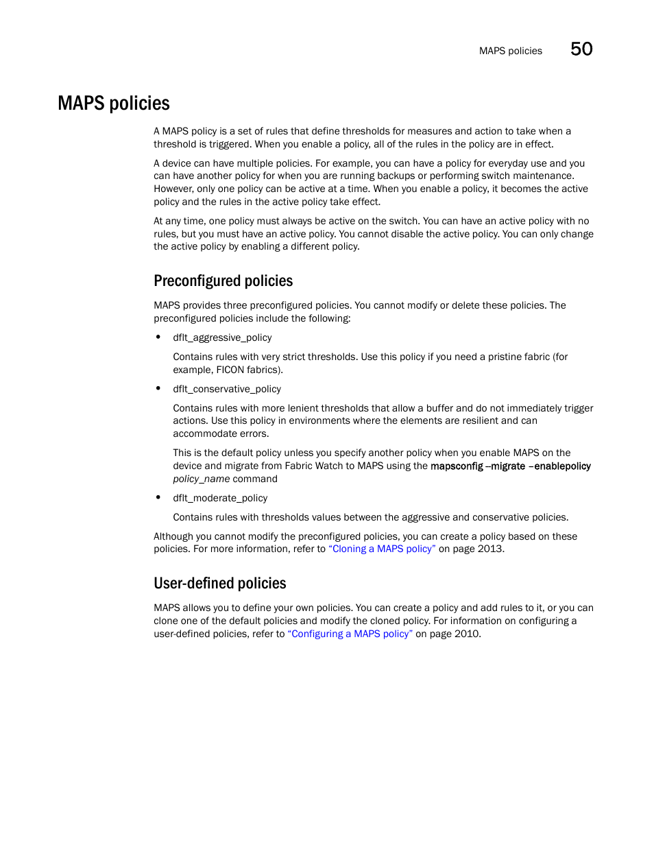 Maps policies, User-defined policies, Maps policies 1 | Preconfigured policies | Brocade Network Advisor SAN + IP User Manual v12.3.0 User Manual | Page 2073 / 2702