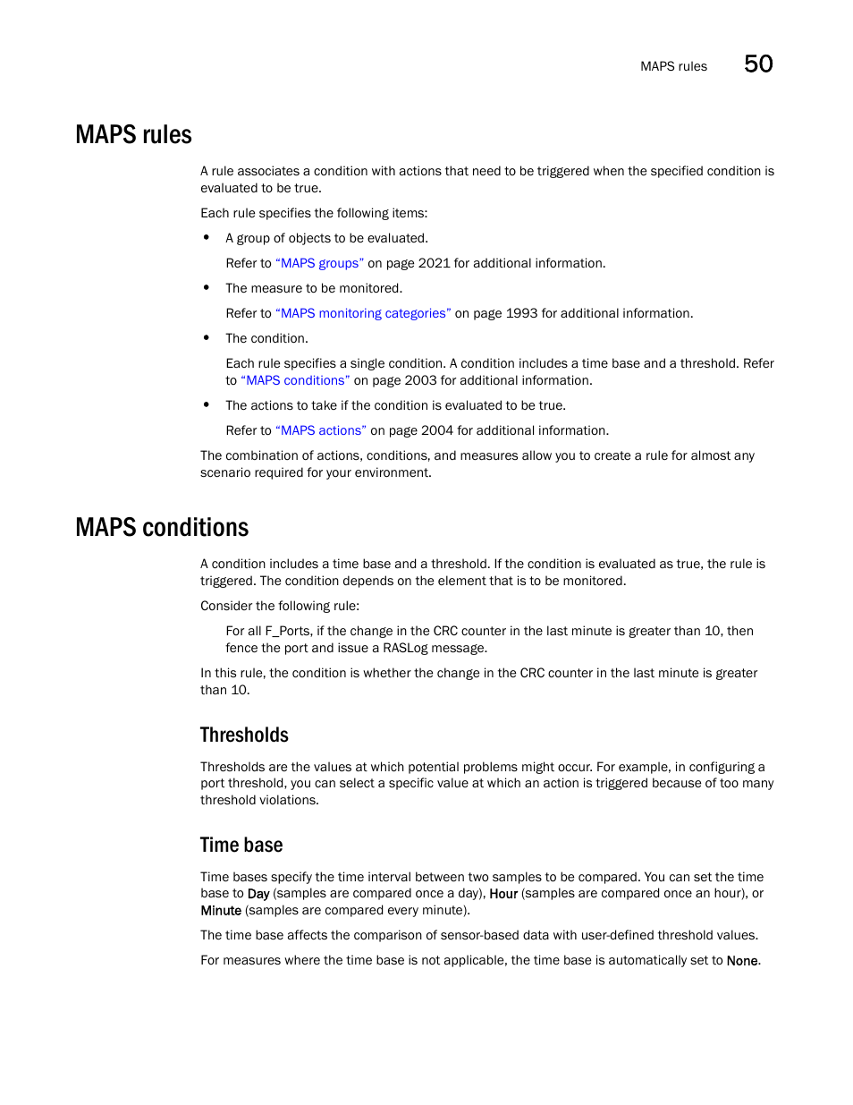 Maps rules, Maps conditions, Maps rules 3 | Maps conditions 3, Thresholds, Time base | Brocade Network Advisor SAN + IP User Manual v12.3.0 User Manual | Page 2075 / 2702