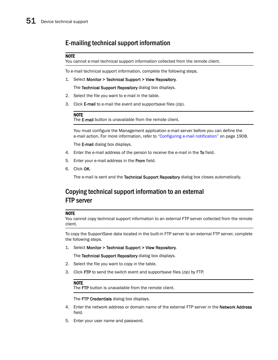 E-mailing technical support information, Ftp server | Brocade Network Advisor SAN + IP User Manual v12.3.0 User Manual | Page 2122 / 2702