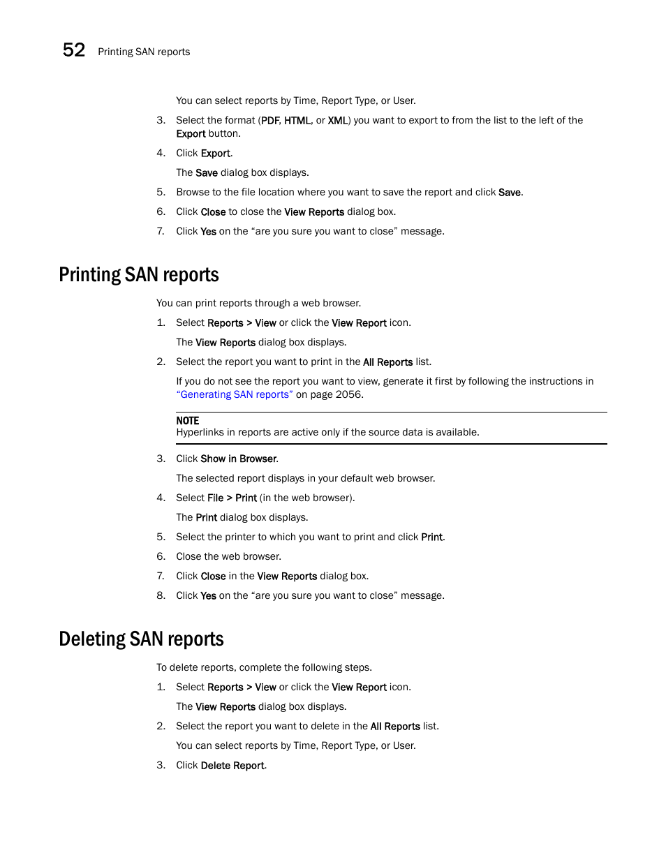 Printing san reports, Deleting san reports, Printing san reports 2 | Deleting san reports 2 | Brocade Network Advisor SAN + IP User Manual v12.3.0 User Manual | Page 2134 / 2702