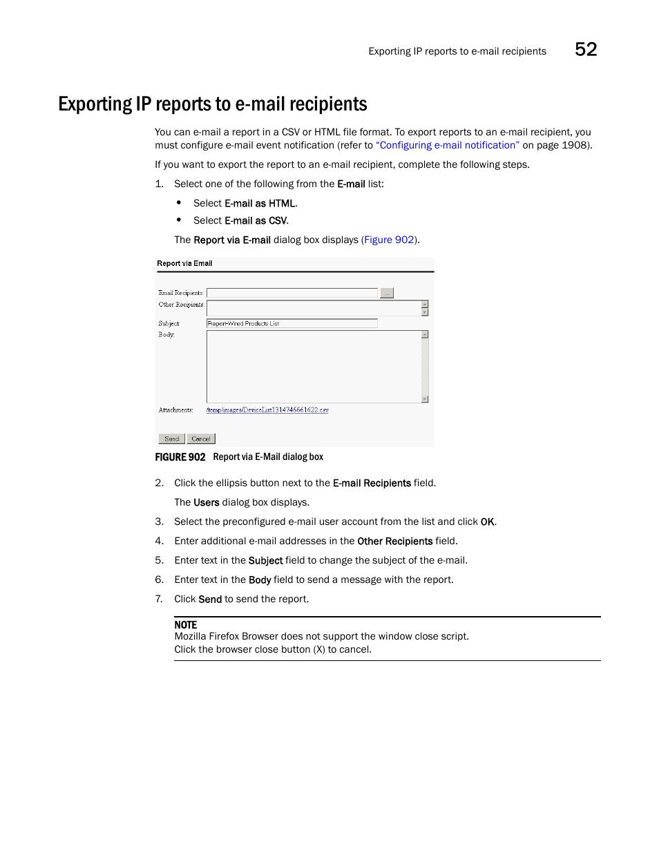 Exporting ip reports to e-mail recipients, Exporting ip reports to e-mail, Recipients | Exporting ip reports to e-mail recipients 7 | Brocade Network Advisor SAN + IP User Manual v12.3.0 User Manual | Page 2139 / 2702