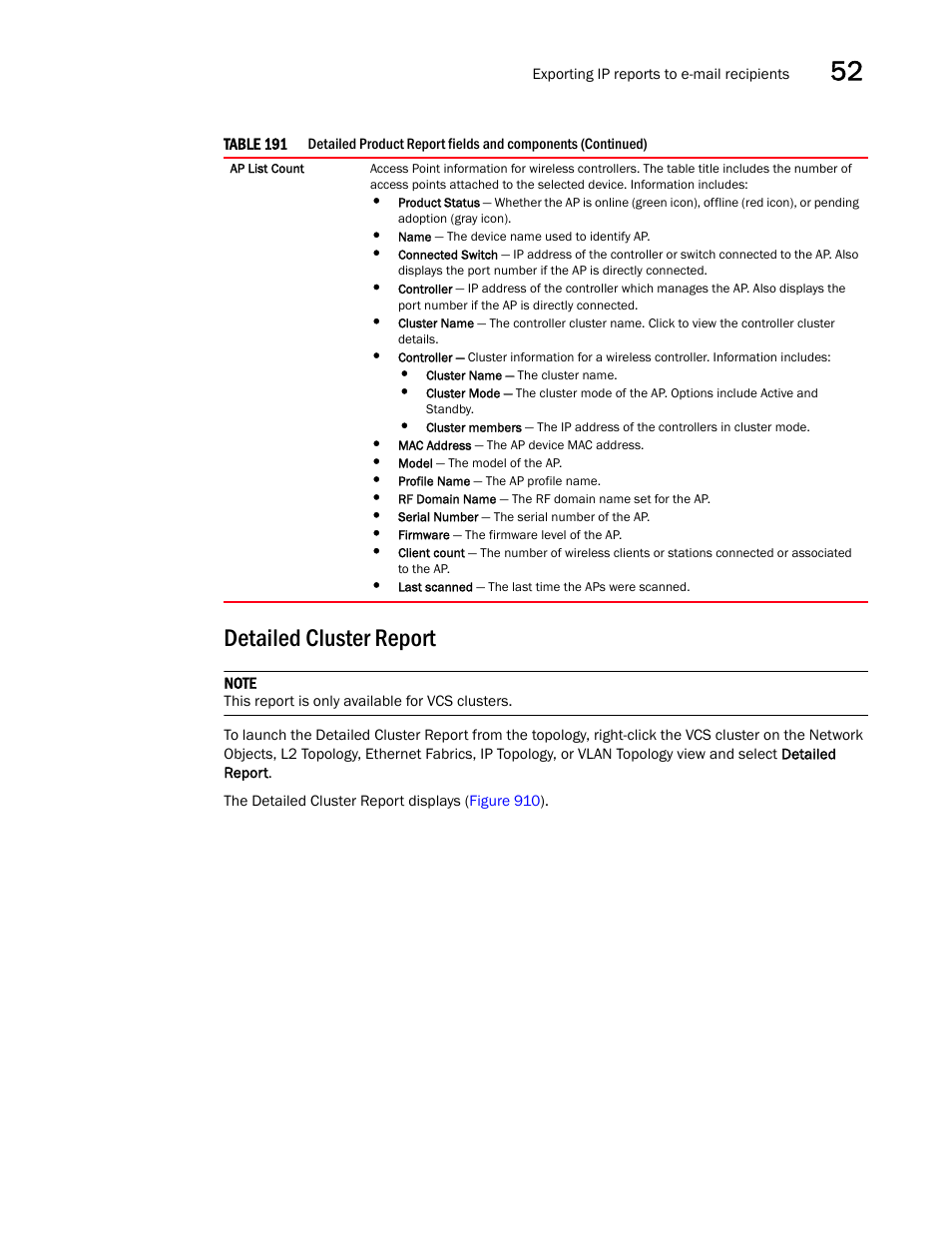 Detailed cluster report | Brocade Network Advisor SAN + IP User Manual v12.3.0 User Manual | Page 2145 / 2702