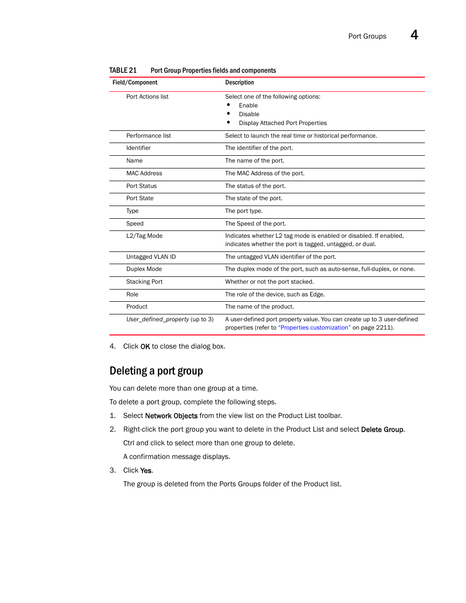 Deleting a port group | Brocade Network Advisor SAN + IP User Manual v12.3.0 User Manual | Page 223 / 2702