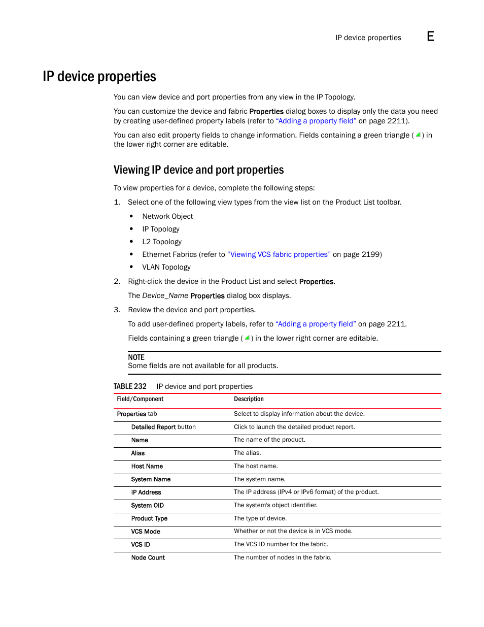 Ip device properties, Viewing ip device and port properties, Ip device properties 5 | Brocade Network Advisor SAN + IP User Manual v12.3.0 User Manual | Page 2267 / 2702