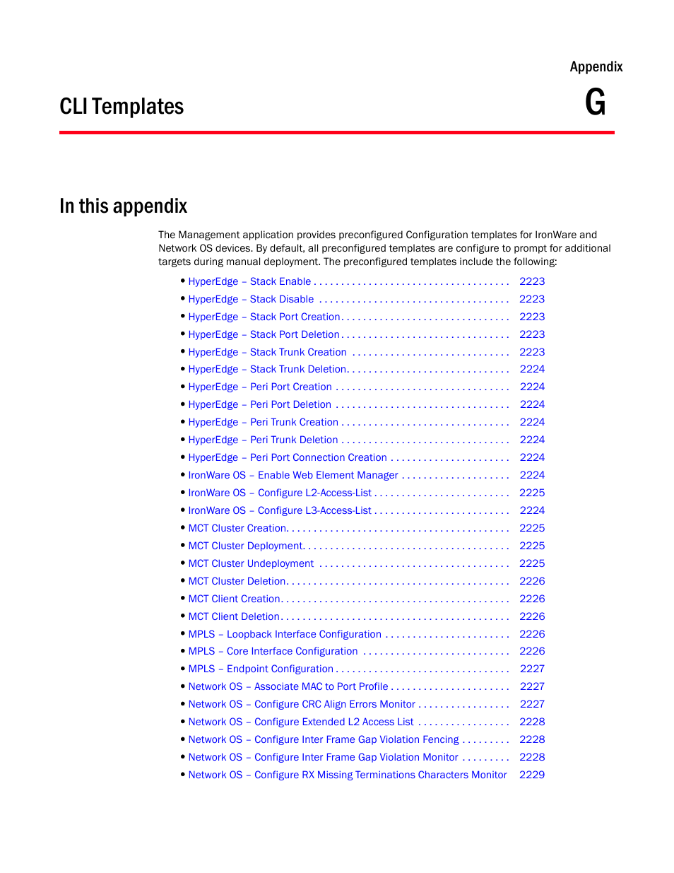 Cli templates, Appendix g, Appendix g, “cli templates | Appendix | Brocade Network Advisor SAN + IP User Manual v12.3.0 User Manual | Page 2293 / 2702