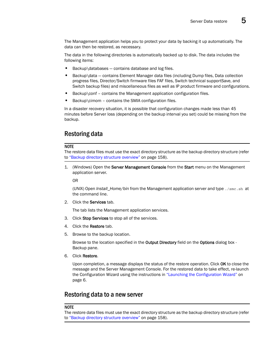 Restoring data, Restoring data to a new server | Brocade Network Advisor SAN + IP User Manual v12.3.0 User Manual | Page 233 / 2702