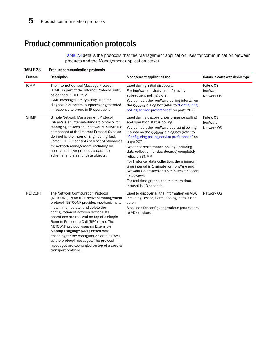 Product communication protocols | Brocade Network Advisor SAN + IP User Manual v12.3.0 User Manual | Page 236 / 2702