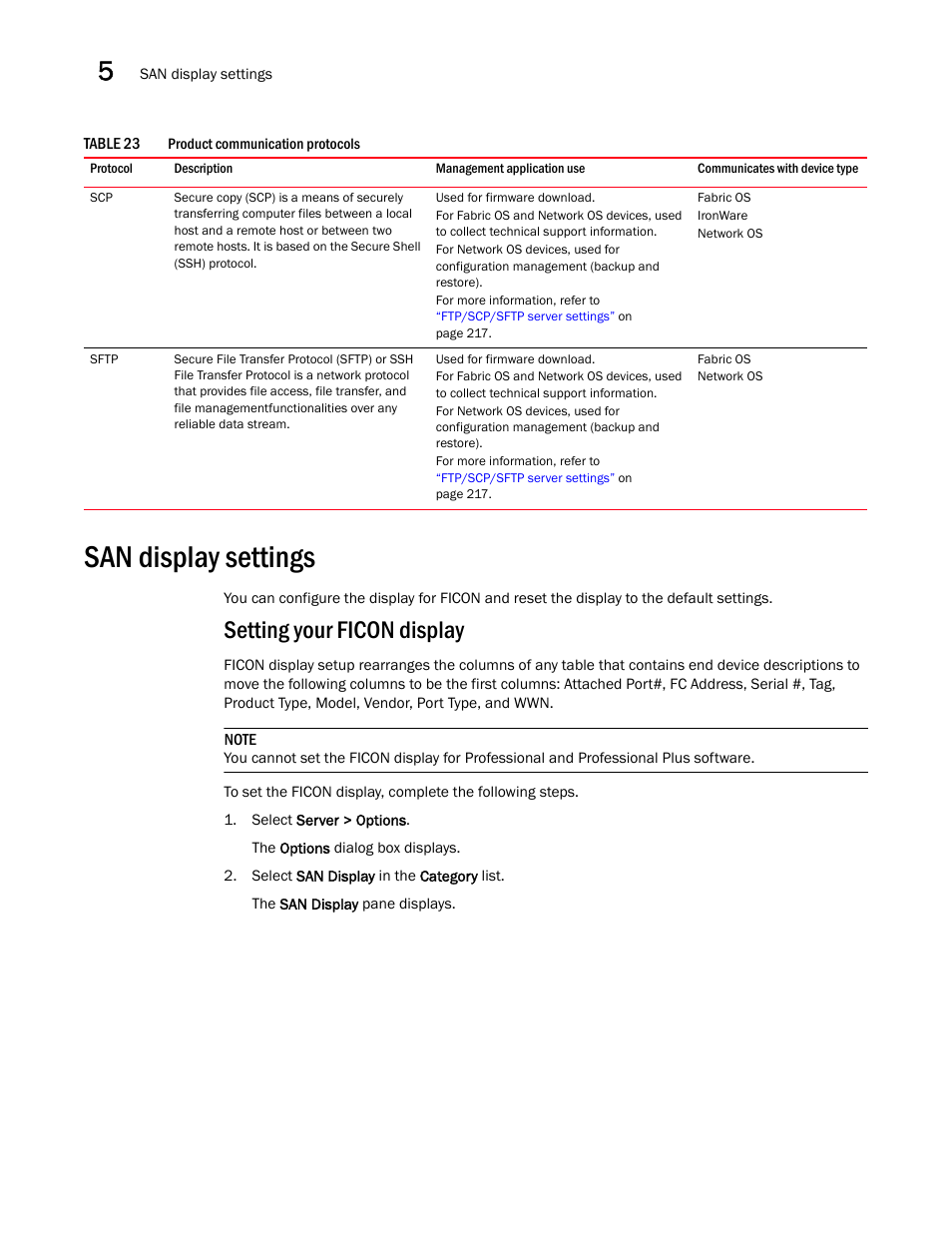 San display settings, Setting your ficon display | Brocade Network Advisor SAN + IP User Manual v12.3.0 User Manual | Page 238 / 2702