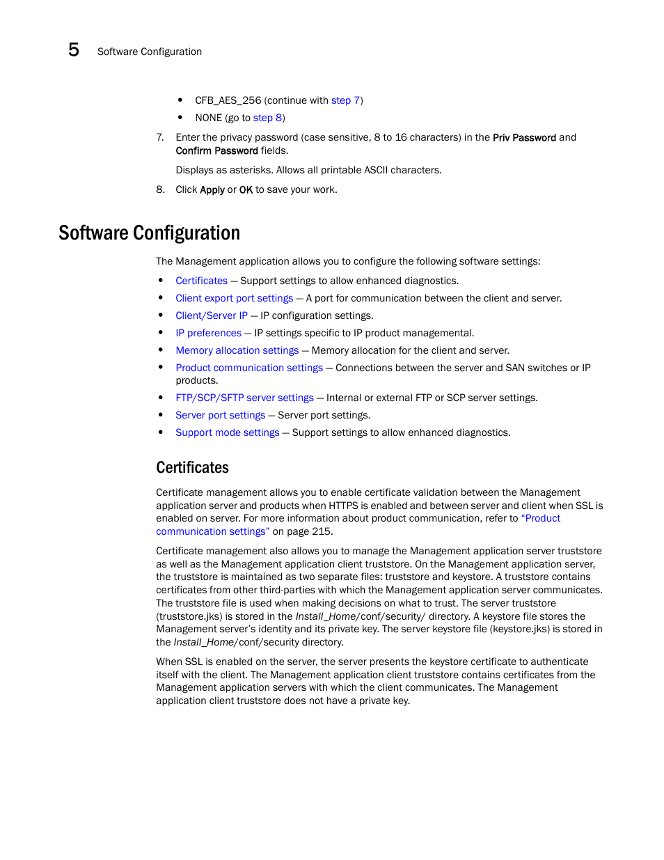 Software configuration, Certificates, Step 7 | Tinue with | Brocade Network Advisor SAN + IP User Manual v12.3.0 User Manual | Page 262 / 2702