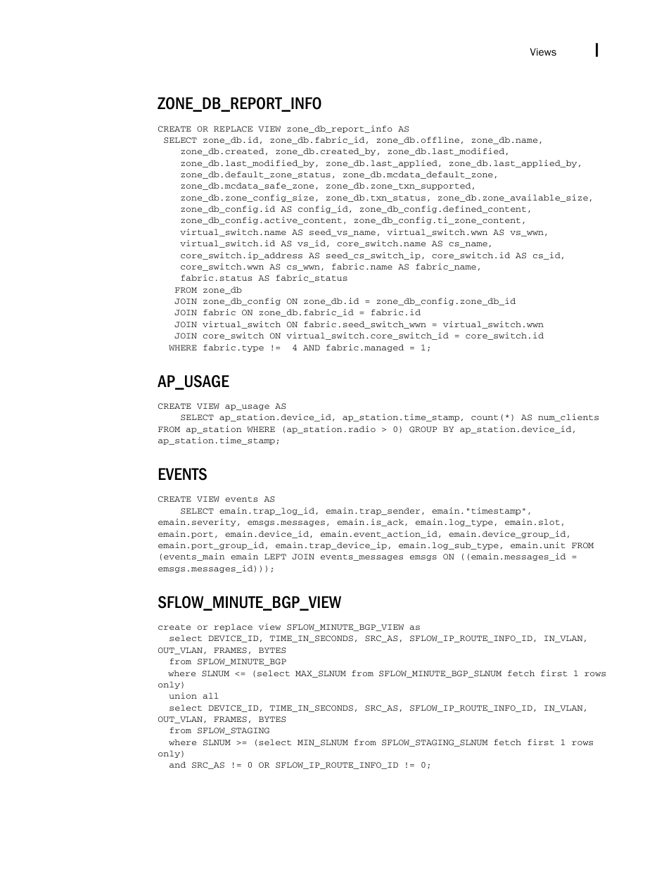 Zone_db_report_info, Ap_usage, Events | Sflow_minute_bgp_view | Brocade Network Advisor SAN + IP User Manual v12.3.0 User Manual | Page 2669 / 2702