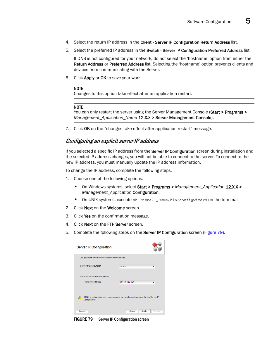 Configuring an explicit server ip address, Step 4, Continue with | Step 5 | Brocade Network Advisor SAN + IP User Manual v12.3.0 User Manual | Page 271 / 2702
