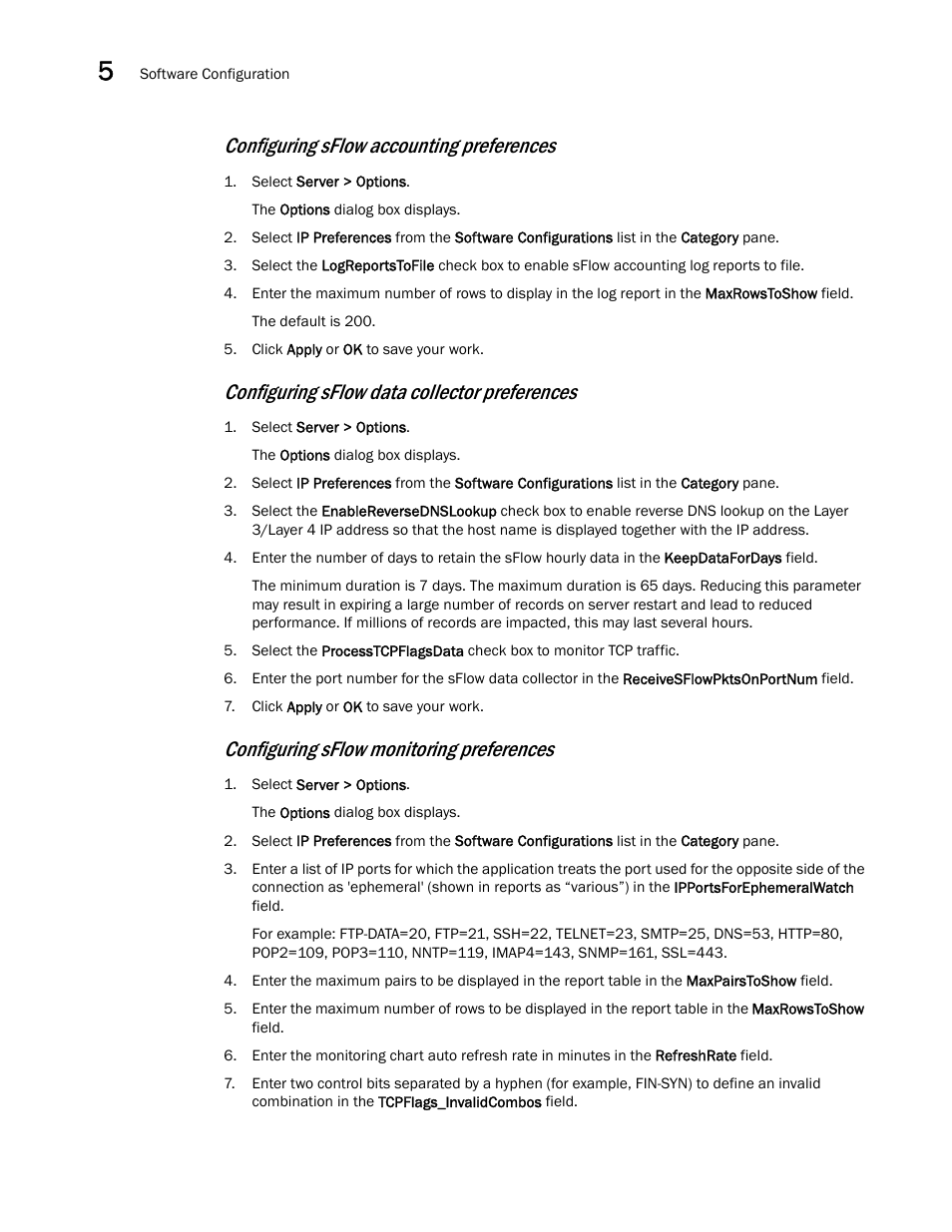 Configuring sflow accounting preferences, Configuring sflow data collector preferences, Configuring sflow monitoring preferences | Brocade Network Advisor SAN + IP User Manual v12.3.0 User Manual | Page 278 / 2702