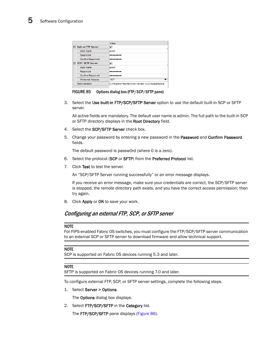 Configuring an external ftp, scp, or sftp server | Brocade Network Advisor SAN + IP User Manual v12.3.0 User Manual | Page 290 / 2702