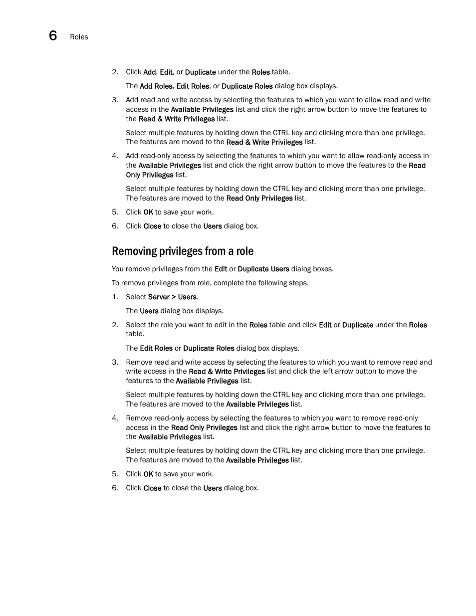 Removing privileges from a role, Removing, Privileges from a role | Brocade Network Advisor SAN + IP User Manual v12.3.0 User Manual | Page 314 / 2702