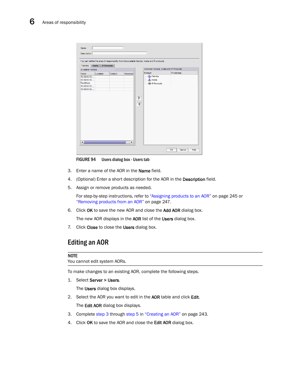 Editing an aor | Brocade Network Advisor SAN + IP User Manual v12.3.0 User Manual | Page 316 / 2702