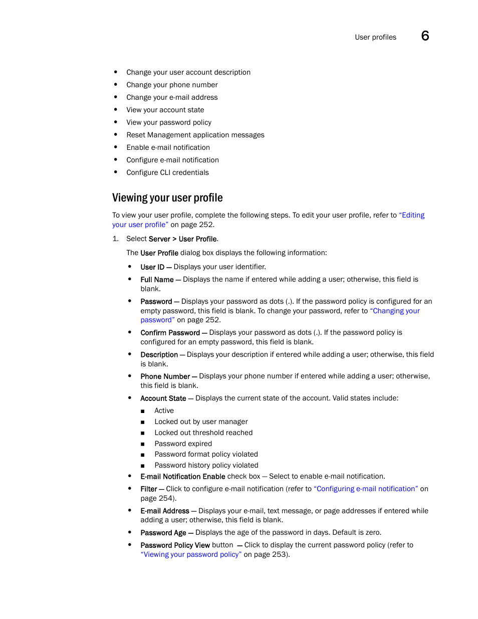 Viewing your user profile | Brocade Network Advisor SAN + IP User Manual v12.3.0 User Manual | Page 323 / 2702