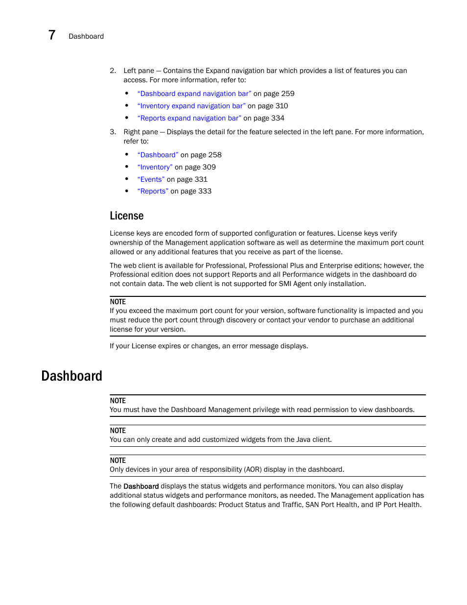 License, Dashboard | Brocade Network Advisor SAN + IP User Manual v12.3.0 User Manual | Page 330 / 2702