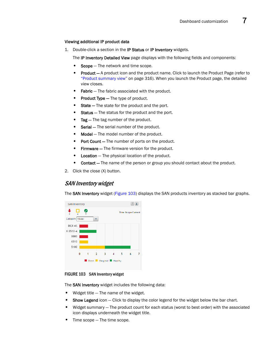 San inventory widget | Brocade Network Advisor SAN + IP User Manual v12.3.0 User Manual | Page 345 / 2702