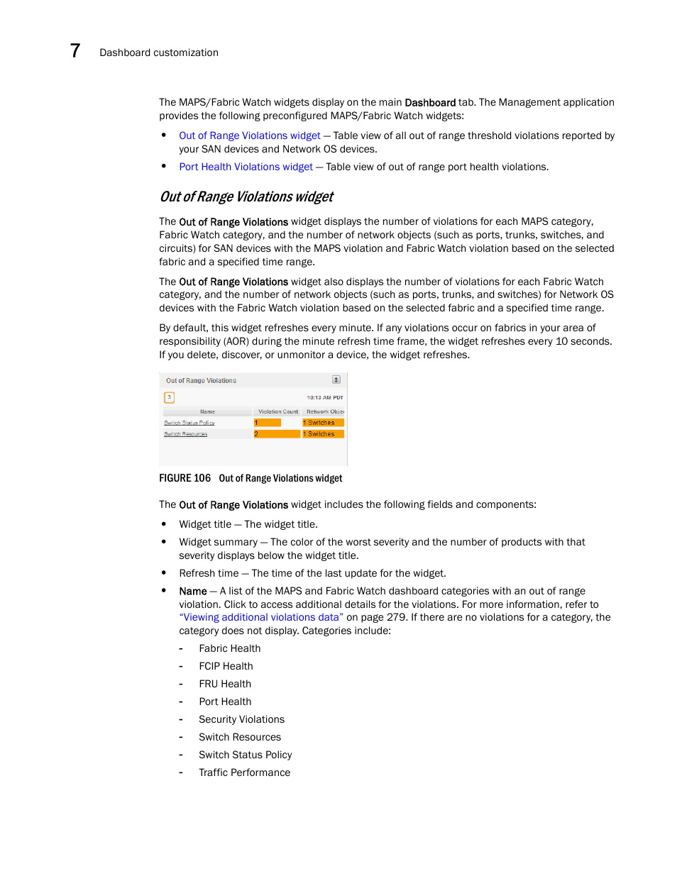 Out of range violations widget | Brocade Network Advisor SAN + IP User Manual v12.3.0 User Manual | Page 350 / 2702