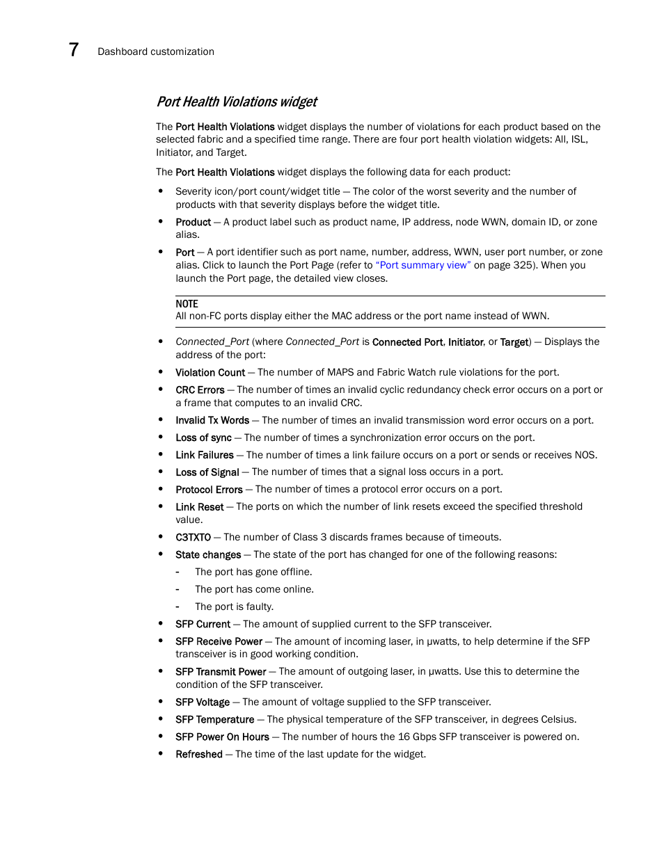 Port health violations widget | Brocade Network Advisor SAN + IP User Manual v12.3.0 User Manual | Page 352 / 2702