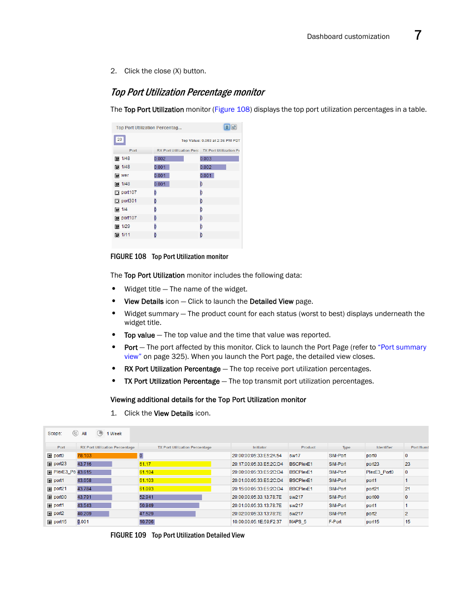 Top port utilization percentage monitor | Brocade Network Advisor SAN + IP User Manual v12.3.0 User Manual | Page 371 / 2702