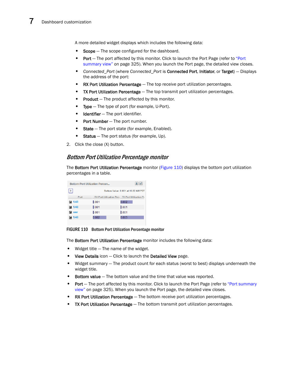 Bottom port utilization percentage monitor | Brocade Network Advisor SAN + IP User Manual v12.3.0 User Manual | Page 372 / 2702