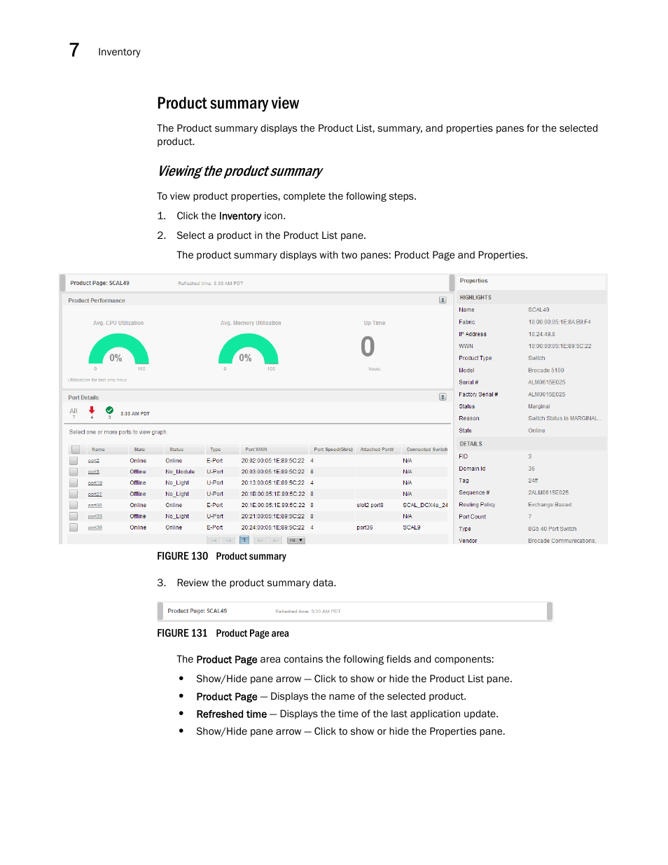 Product summary view, Product, Summary view | Viewing the product summary | Brocade Network Advisor SAN + IP User Manual v12.3.0 User Manual | Page 388 / 2702