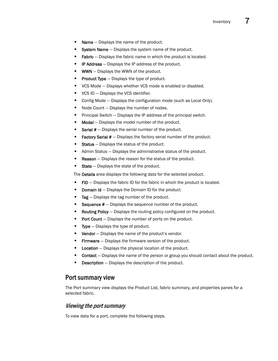 Port summary view, Port summary, View | Port, Summary view, Viewing the port summary | Brocade Network Advisor SAN + IP User Manual v12.3.0 User Manual | Page 397 / 2702
