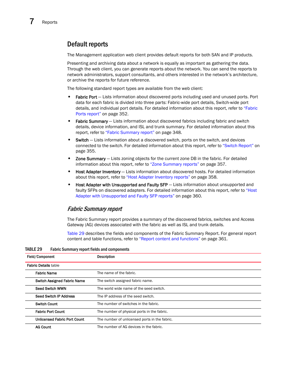 Default reports, Fabric summary report | Brocade Network Advisor SAN + IP User Manual v12.3.0 User Manual | Page 420 / 2702