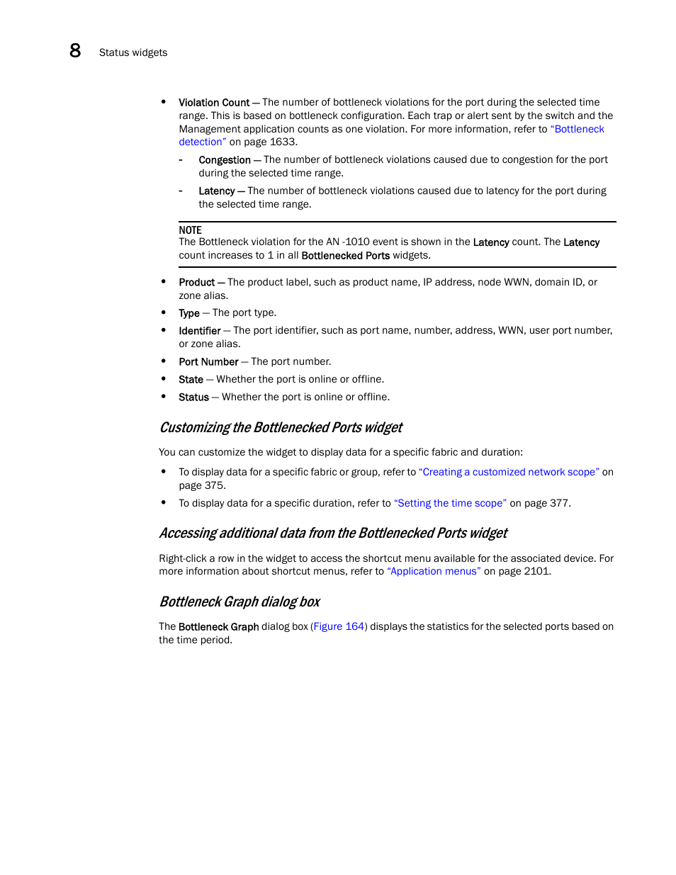 Customizing the bottlenecked ports widget, Bottleneck graph dialog box | Brocade Network Advisor SAN + IP User Manual v12.3.0 User Manual | Page 456 / 2702