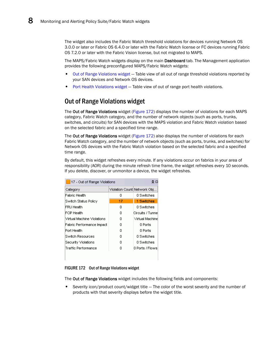 Out of range violations widget | Brocade Network Advisor SAN + IP User Manual v12.3.0 User Manual | Page 470 / 2702