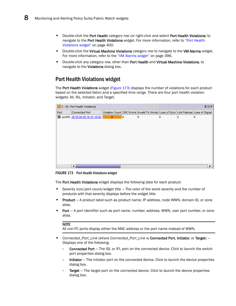 Port health violations widget | Brocade Network Advisor SAN + IP User Manual v12.3.0 User Manual | Page 472 / 2702