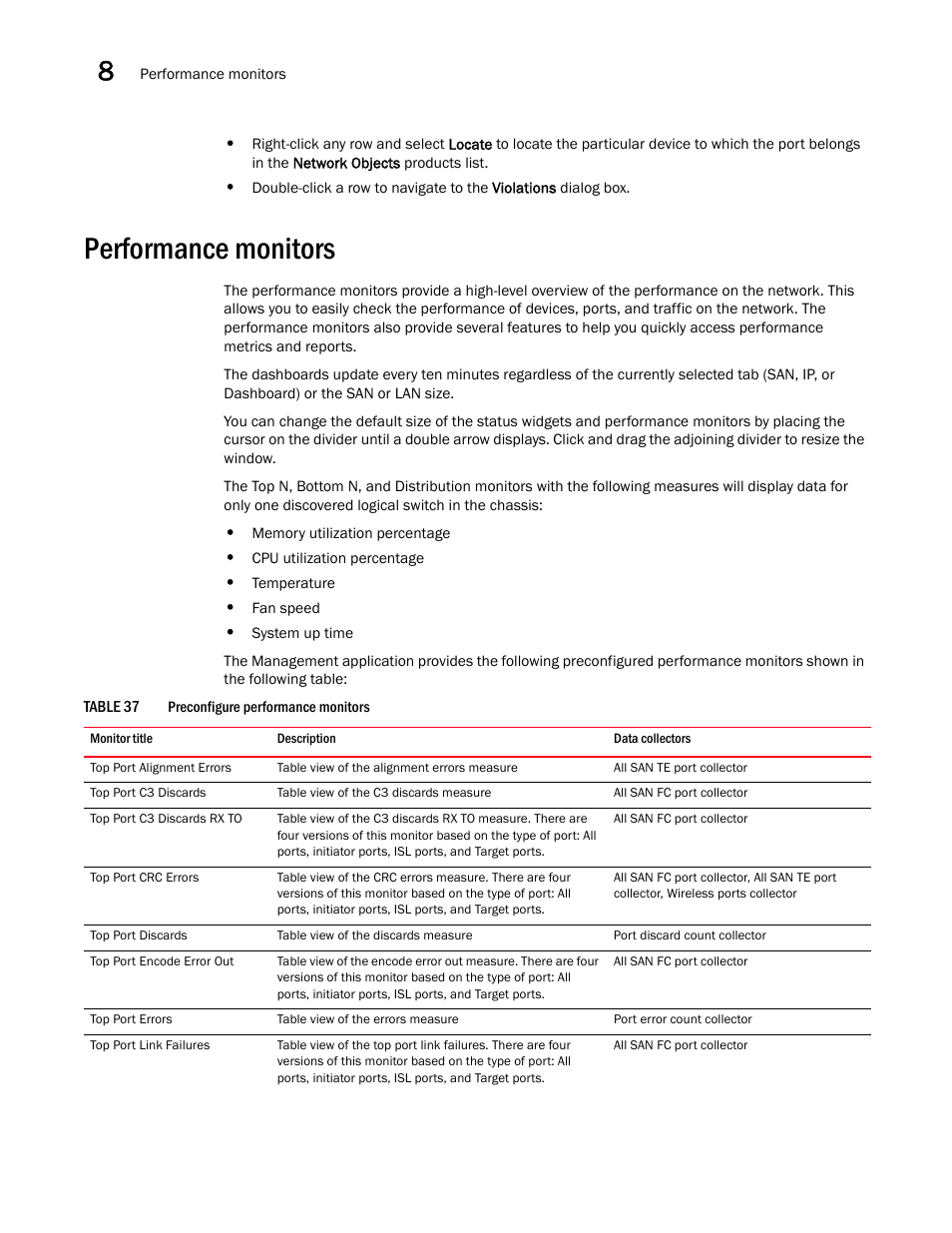 Performance monitors, Performance, Monitors | Brocade Network Advisor SAN + IP User Manual v12.3.0 User Manual | Page 474 / 2702