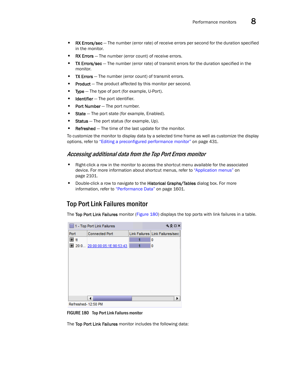 Top port link failures monitor | Brocade Network Advisor SAN + IP User Manual v12.3.0 User Manual | Page 485 / 2702