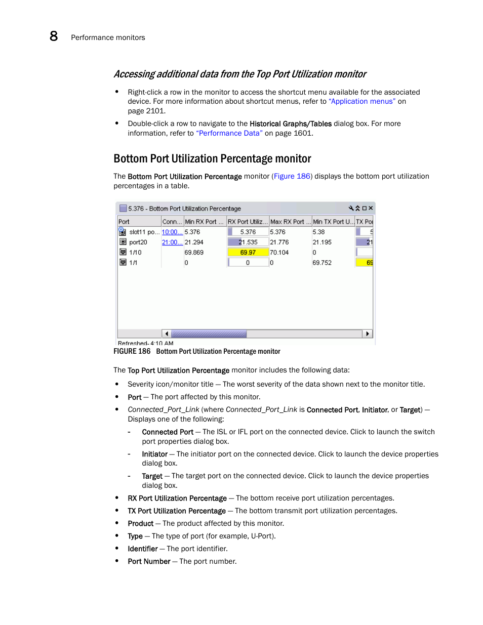 Bottom port utilization percentage monitor | Brocade Network Advisor SAN + IP User Manual v12.3.0 User Manual | Page 496 / 2702