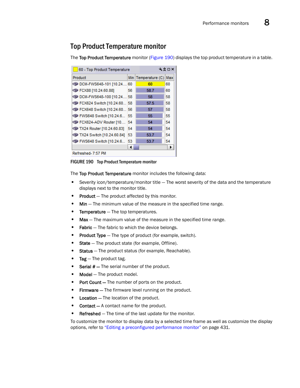 Top product temperature monitor | Brocade Network Advisor SAN + IP User Manual v12.3.0 User Manual | Page 501 / 2702