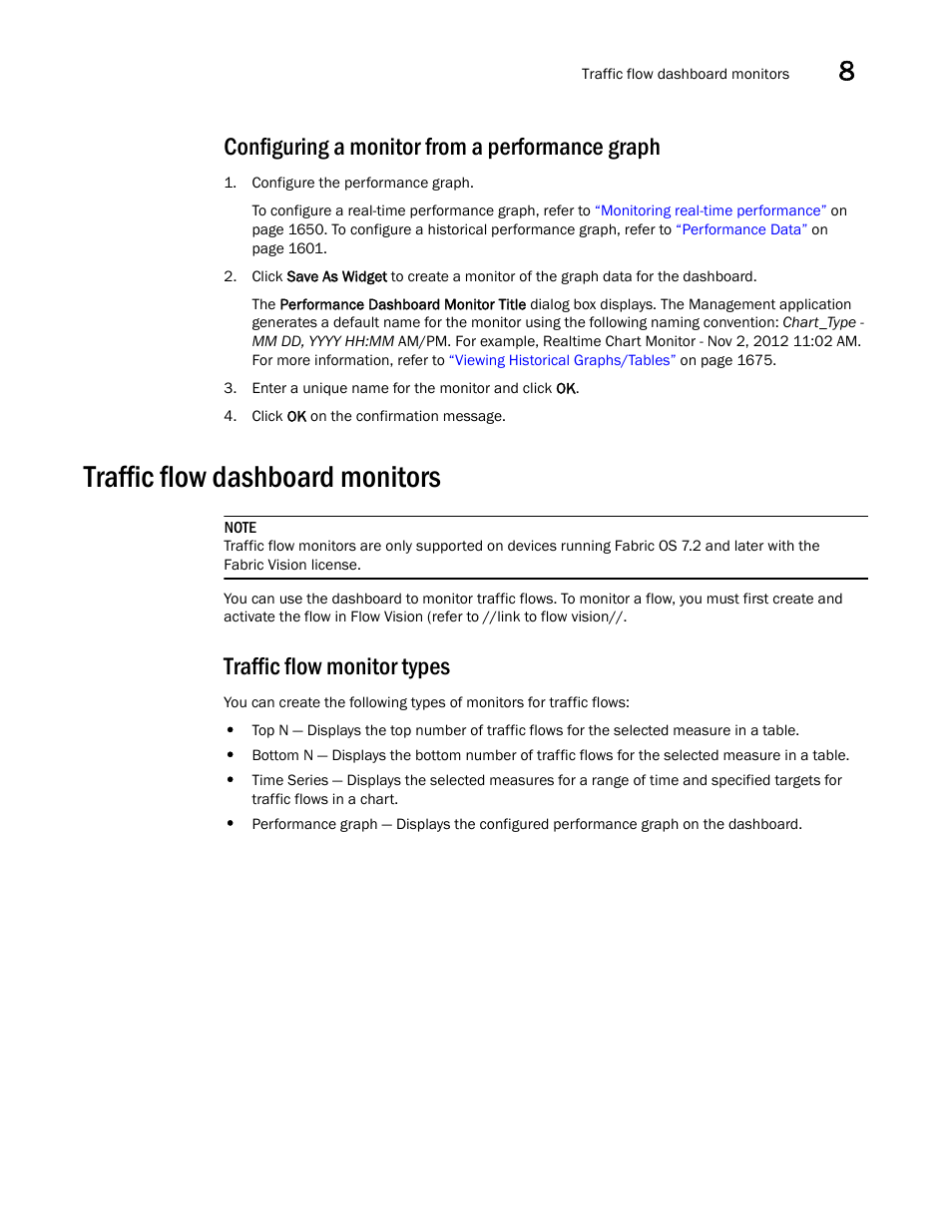 Configuring a monitor from a performance graph, Traffic flow dashboard monitors, Traffic flow monitor types | Brocade Network Advisor SAN + IP User Manual v12.3.0 User Manual | Page 523 / 2702
