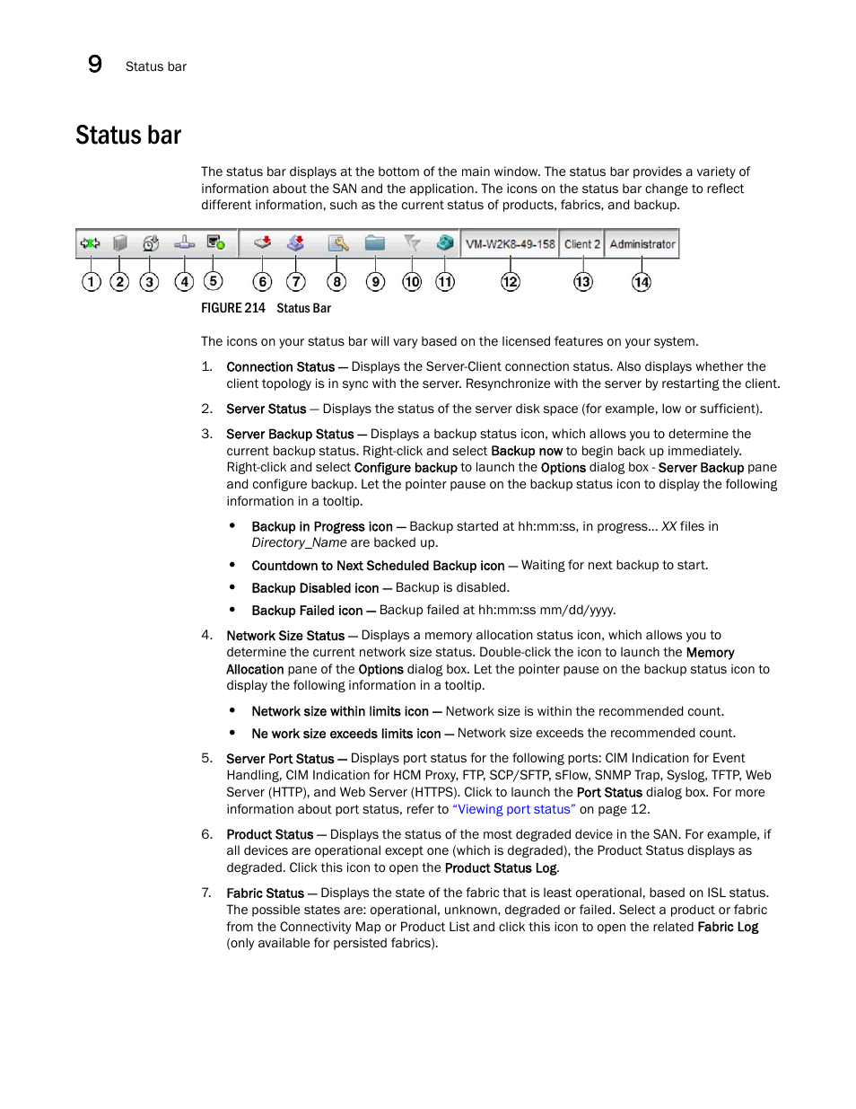 Status bar | Brocade Network Advisor SAN + IP User Manual v12.3.0 User Manual | Page 552 / 2702