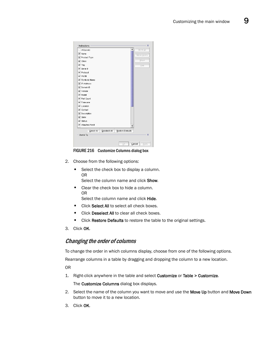 Changing the order of, Columns, Changing the order of columns | Brocade Network Advisor SAN + IP User Manual v12.3.0 User Manual | Page 561 / 2702