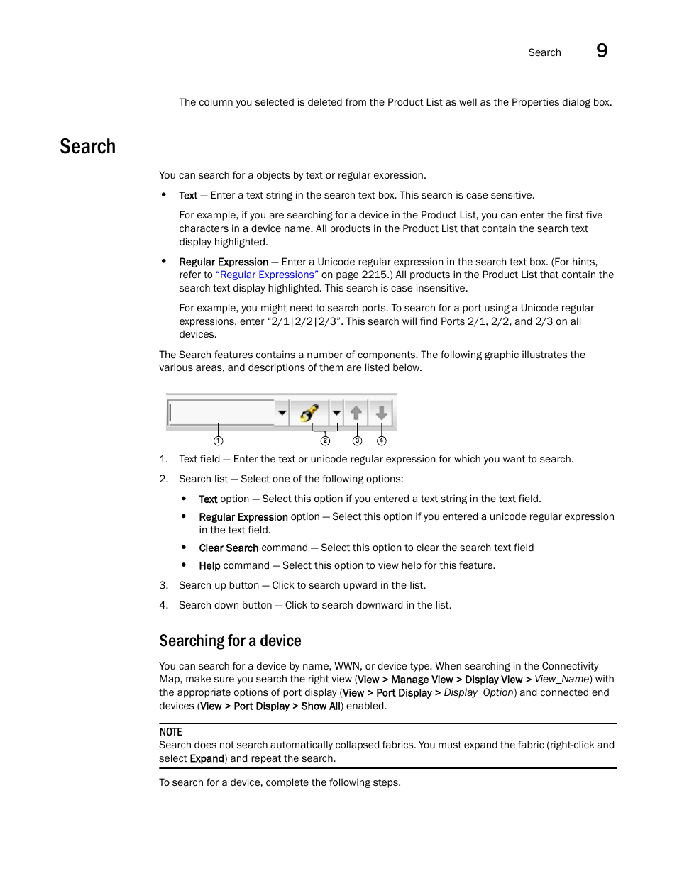 Search, Searching for a device | Brocade Network Advisor SAN + IP User Manual v12.3.0 User Manual | Page 565 / 2702