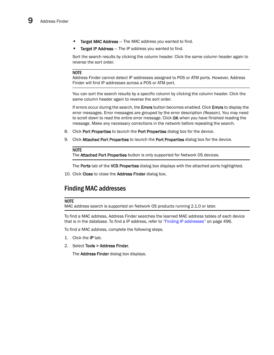 Finding mac addresses | Brocade Network Advisor SAN + IP User Manual v12.3.0 User Manual | Page 570 / 2702