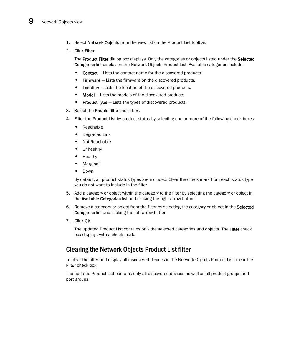 Clearing the network objects product list filter | Brocade Network Advisor SAN + IP User Manual v12.3.0 User Manual | Page 586 / 2702