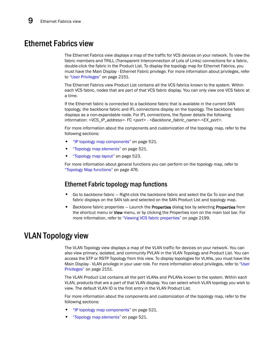 Ethernet fabrics view, Vlan topology view, Ethernet fabric topology map functions | Brocade Network Advisor SAN + IP User Manual v12.3.0 User Manual | Page 588 / 2702