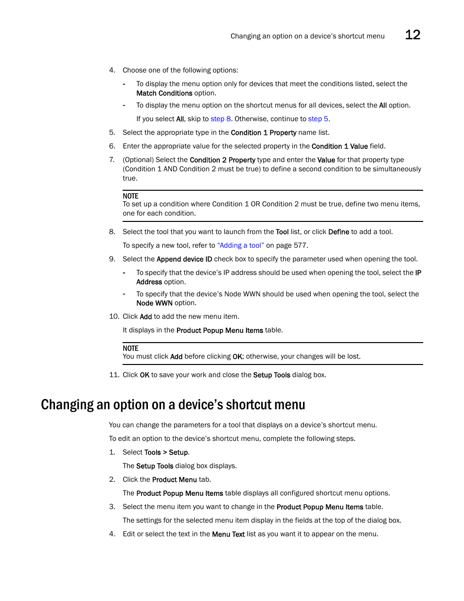 Changing an option on a device’s shortcut menu | Brocade Network Advisor SAN + IP User Manual v12.3.0 User Manual | Page 653 / 2702