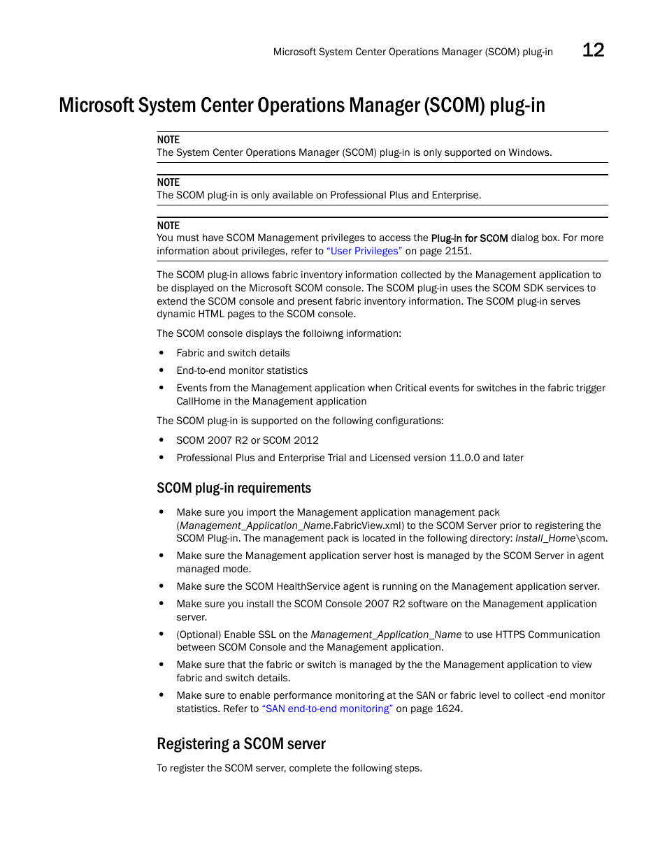 Registering a scom server, Scom plug-in requirements | Brocade Network Advisor SAN + IP User Manual v12.3.0 User Manual | Page 655 / 2702